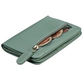 FT FUNTOR Small Wallet for Woman with Card Ladies Bifold Zipper Pocket RFID Blocking Leather Wallet Purse (Hand Graining Green)