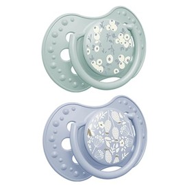 Lovi Dynamic Dummy Blossom Boy | 0-3 Months | Pack of 2 | Glow in the Dark Handle | Hygiene Case | BPA Free