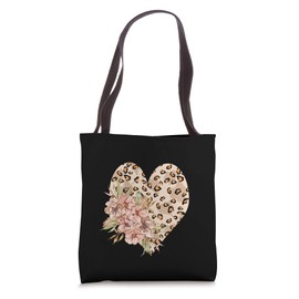 Vintage Leopard Prints Watercolor Floral Heart Boho-Style Tote Bag