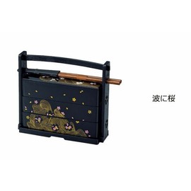 JapanBargain Japanese Sakura Lunch Bento Box w/Chopsticks Three Tiers Black S-1951