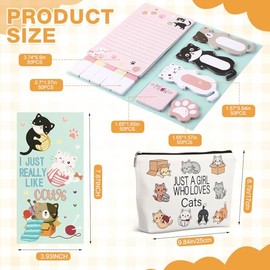 MotiMind Juego de 6 piezas de artículos de papelería de gato, bolígrafos con notas adhesivas, bolsa de maquillaje, bolsa para lápices para niñas, muje