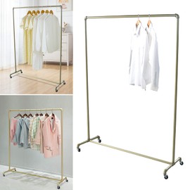 XUANIIIL Modern 47.2 Inches Garment Rack on Wheels, Heavy Duty Clothing Rack Gold Display Storage Shelf for Hanging Clothes Coats Skirts Shirts Sweaters, Boutique, Retail or Home