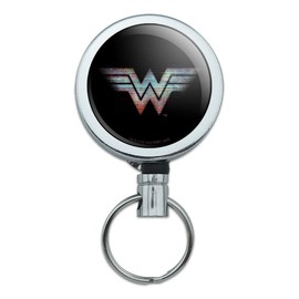 Wonder Woman 1984 Glitchy Logo Heavy Duty Metal Retractable Reel ID Badge Key Card Tag Holder with Belt Clip