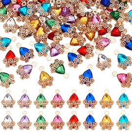 UNICRAFTALE About 80Pcs Teardrop Zirconia Crystal Charms 8 Color Transparent Crystal Drop Charms with Golden Flower Setting Alloy Water Drop Pendants with Flower Frame for Jewelry Making DIY Necklace