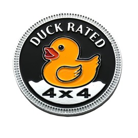 Duck Badge Rated Car Emblem, 4 x 4 3D Metal Car Badge Decals Stickers Round Emblem, Car Exterior Emblems Badge Compatible with Jeep Wrangler Vehicles Trucks SUV RV (Duck Rated-Chrome)