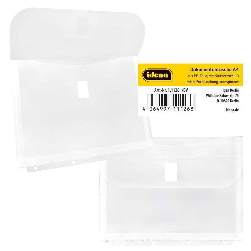 Idena 11126 Document Wallet A4 Plastic Sorting Folder in Transparent