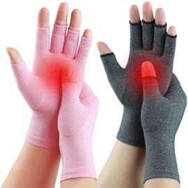 Tiny Chou 2 Pairs Fingerless Arthritis Gloves for Women Men, Hand Compression Gloves for Relieve Pain from Carpal Tunnel, Rheumatoid, Osteoarthritis, RSI, Support Typing (Small, Pink1+Grey1)