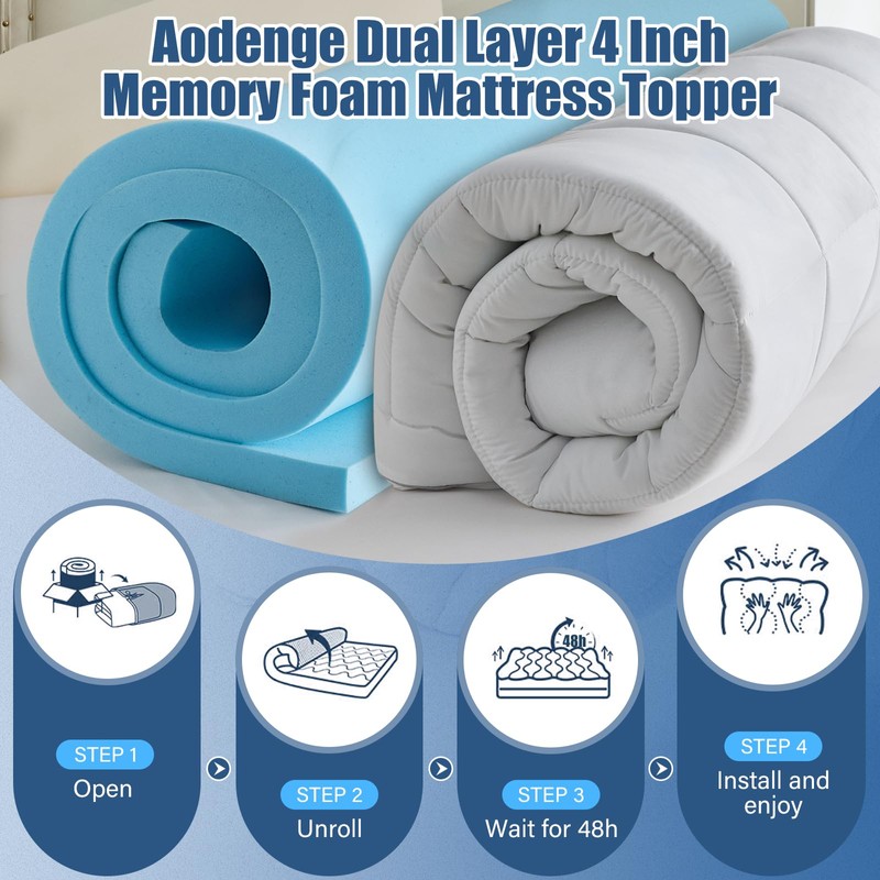 Aodenge 4 lnch Dual Layer Mattress Topper Full Size, 2