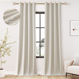 Jowels Natural Linen Blackout Curtains 108 Length 2 Panels Set for Living Room Bedroom, 100% Black Out Thermal Insulated Linen Drapes, Room Darkening Grommet Curtains 108 Inches Long