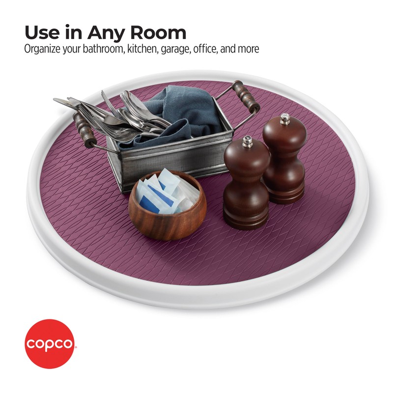 Copco Non-Skid Pantry Cabinet Lazy Susan Turntable, 18-Inch, White/Purple