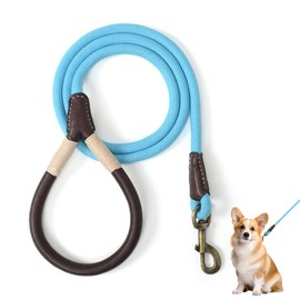 Mile High Life Dog Leash Heavy Duty Strong w Leather Handle Rope Leash for Small Medium Large Dogs, Diameter 1/2" (Blue, 72 Inches)