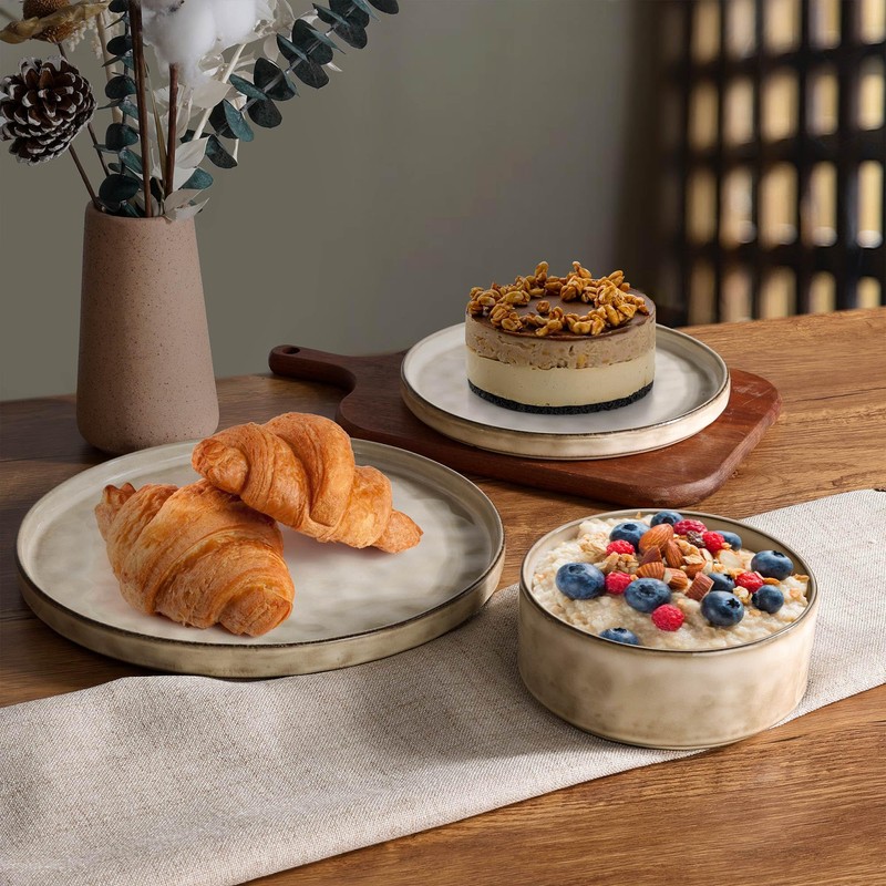 LIANYU Dinnerware Set for 4, 12 Piece Plates and Bowls
