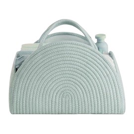 Organizer per pannolini, cestino per pannolini per bambini, cestino portatile per il fasciatoio, organizer con scomparti e maniglie, cestino in corda di cotone per baby shower (verde)
