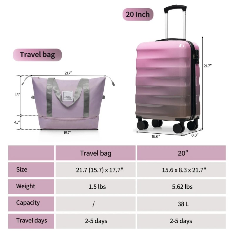 Unbranded 20" Carry-on Luggage with Cup Holder Lightweight Glossy Hardshell