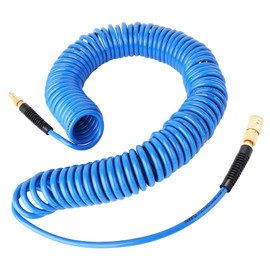 GASHER 1/4" x 50FT Polyurethane Recoil Air Hose with Bend Restrictor, 1/4" Industrial Quick Coupler and Plug