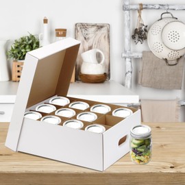 DIICCYO 6 Pcs Cardboard Mason Jar Storage Box for 16 oz Regular or Wide Mouth Jars Canning Boxes with Handles and Dividers, 12 Cells Mason Jar Organizer Canning Jar Storage Boxes, White
