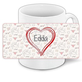 Liebestasse mit Namen Edda und schönem Love-Motiv mit Herzen - Keramiktasse Freundschafts-Tasse
