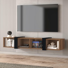 Atelier Mobili Floating TV Stand 75 Inch, Wall Mounted Entertainment Center, Shelf for Under TV, Console, Walnut