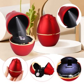 Rolin Roly Red Pendant Necklace Box with LED Light Rose Shape Box Gift Boxes Made of Velvet Jewellery Necklace Gift Box for Earrings Wedding Lobun