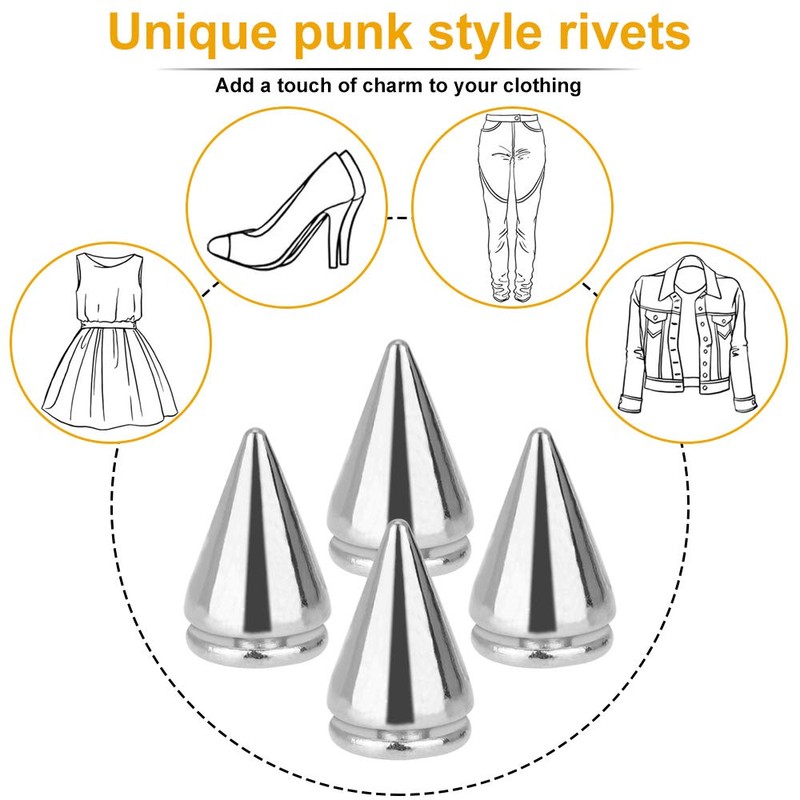 XAVSWRDE Pack of 100 Decorative Rivets Punk Rivets Silver Metal