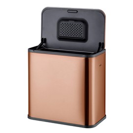 RedFactor Stainless Steel Hanging Trash Can with Lid and Inner Bucket – Slim 1.3 Gallon Odor-Free Compost Bin for Kitchen Cabinet, Countertop, Under Sink, or Bathroom (Copper)