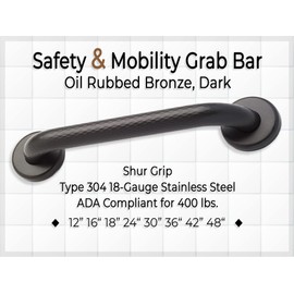 Grab Bar for Bathtub Shower - Stairs Bed Toilet Bathroom / Stand Assist & Safety Handrail / 304 Stainless Steel / Shur Grip / Oil Rubbed Bronze / 48"