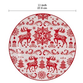 Bico Christmas Gnomes Dinner Plates Set of 4, 11 Inch Large Ceramic Plates for Pasta, Steak, Stylish Serving Dishes, Microwave and Dishwasher Safe, Gift for Housewarming and Christmas