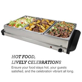 Elite Cuisine 7.5Qt. Stainless Steel Electric Buffet Server Food Warmer with 3 Trays