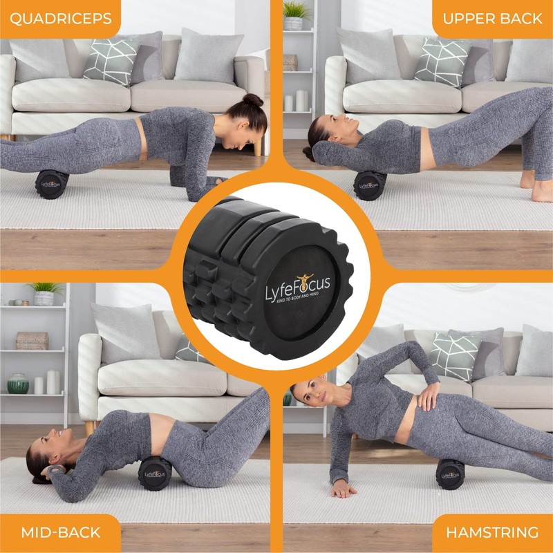 LyfeFocus Premium Trigger Point Foam Roller (Black) - Multi Pressure