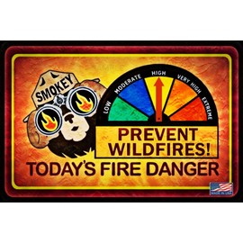 Moveable Working Gauge Smokey Bear Sign! Fire Danger! 8"x12" All Weather Metal LOG CABIN Decor Rustic Distressed Lodge U.S. Forest Service National Park Decor