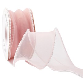 CABODYALS 9.14M 60mm Pink Organza Pearl Edge Ribbon Sheer Transparent Pearls Beaded Ribbons Chiffon Mesh Beads Trim with Spool for Sewing Making Bows Crafts Gift Wrapping Bouquet Wreath DIY Home Decor