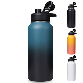Fijinhom 32 oz Insulated Water Bottle with Handle, 304 Stainless Steel Water Bottles with Wide Mouth, Double Wall Vacuum Sports Water Bottle, BPA Free, Keep Cold and Hot, Blue&Black