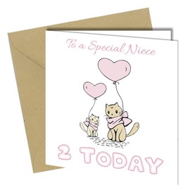 #1415 Special Niece 2nd Birthday Cute Cats Birthday Card 2 years old