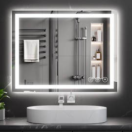 Koonmi 24x36 LED Bathroom Mirror, Backlit + Front Lit, LED Bathroom Mirror with Lights for Wall, 3 Colors, Anti-Fog, Dimmable Brightness, Memory Function, Tempered Glass