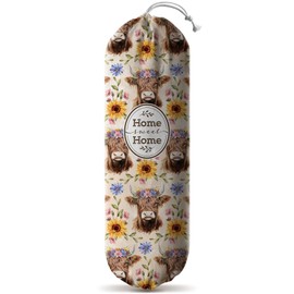 Hglian Plastic Bag Holder Retro Highland Cow and Flowers Grocery Bag Holder Storage Organizer Extra Large