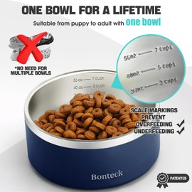 Bonteck Dog Bowl - Dog Water and Food Anti Rust & Non Slip Metal Bowls Large, Spill Proof Insulated Double Wall Pet Dish for Dogs, Cats & Pets, Stainless Steel, Dishwasher Safe (64 oz, Navy)