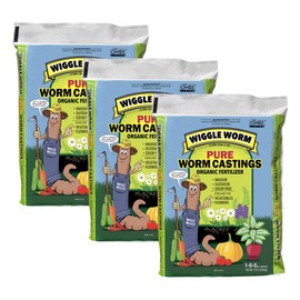 Wiggle Worm 100% Pure Organic Mineral-Dense Worm Castings Fertilizer, 15lbs, Pack of 3 - Improves Soil Fertility and Aeration for Growing Better Houseplants, Vegetables, and More