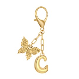 Initial Keychain With Butterfly For Women Cute Handbag Charms Fashion Gold Bubble Alphabet Keychain Accessories Gift For Her (Alphabet C)