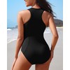 Charmo Ribbed Swimsuits Button Racerback Womens Rashguard Long Torso Swim