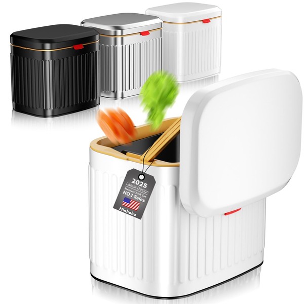 Mihoho Stainless Hanging Trash Can with Lid, 4L Kitchen Compost