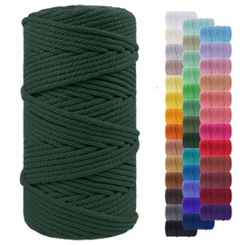 LEREATI Macrame Cord 5mm x 100m, Thick Macrame Rope Yarn Natural Cotton Cord, 4 Strand Twisted Colored Macrame String for Wall Hanging Plant Hanger DIY Crafts Boho Decor (Dark Green)