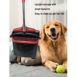 Xifando Broom and Dustpan Set, Stand Upright Windproof Dustpan, Long Handle Broom and Dustpan with Teeth for Home Kitchen Room Office Lobby Floor Cleaning (Black+Red)