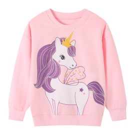 HILEELANG Toddler Girl Sweatshirts Purple Unicorn Graphic Cotton Crewneck Pullover Tops Sweater Shirts 5T