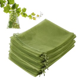 Pack of 100 Grape Protection Bags, 20 x 30 cm Fruit Protective Bags with Drawstring, for Protection Against Wasp Breed, Fruit Fly, Birds and Other Insects, Army Green