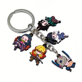 Weeb Keychains Demon Slayer Keychain Set - Key Rings with Nezuko, Tanjiro, Zenitsu, Inosuke & Kanao – Durable Chibi Anime Charms with Vibrant Detail – Anime Gift & Demon Slayer Merch for Bags & Keys