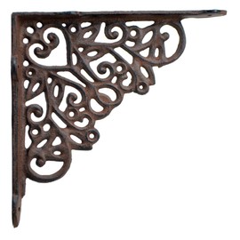 Decorative Shelf Bracket Ornate Heart Brace Rust Brown Cast Iron 8.25"