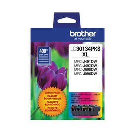 Brother Printer Genuine LC30134PKS 4-Pack High Yield Color Ink Cartridges, Page Yield Up to 400 Pages/Cartridge, Includes Black, Cyan, Magenta and Yellow, LC3013