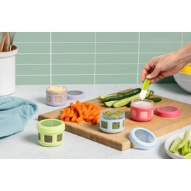 Ello Reusable Plastic Condiment Containers 4oz each with Screw-on Leak Proof Lid 4 Pack | Perfect for Salad Dressing Sauce Dips Lunchbox Picnic Travel Bento Box | BPA-Free | Dishwasher Safe | Neon