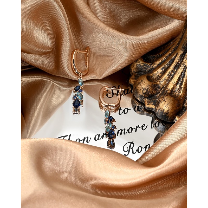 Blue Earrings for Women Sapphire and Aquamarine Shaped Leaf Long
