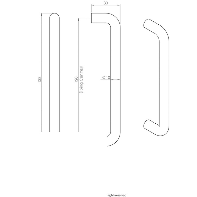 2 Pack | D-Shape Cabinet Pull Handle -138 x 10mm
